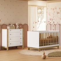 Quarto de Bebê com Berço Mini Cama Slim e Cômoda Flora Branco Freijó Qmovi Quarto de Bebê com Berço Mini Cama Slim e Cômoda Flora Branco Freijó Qmovi
