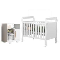 Quarto de Bebê com Berço Mini Cama Slim e Cômoda Infantil 100% Mdf 1 Porta 3 Prateleiras Flocos Branco