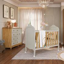 Quarto de Bebê com Berço Minicama e Cômoda 1 Porta 4 Gavetas 100% MDF Maya Clássico Espresso Móveis Bege/Off White/Amêndoa