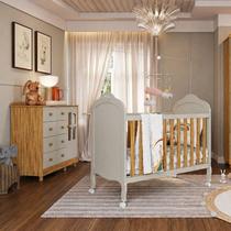 Quarto de Bebê com Berço Minicama e Cômoda 1 Porta Janelada 100% MDF Maya Clássico Espresso Móveis Bege/Off White/Amêndoa