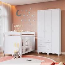 Quarto de Bebê com Berço Minicama e Guarda-roupa 3 Portas 100% Mdf Nina Espresso Móveis Branco Brilho Quarto de Bebê com Berço Minicama e Guarda-roupa 3 Portas 100% Mdf Nina Espresso Móveis Branco Brilho