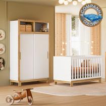 Quarto de Bebê com Berço Slim 4315 e Roupeiro 5085 Flora Branco Acetinado Qmovi Colchão Ortobom