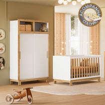 Quarto de Bebê com Berço Slim 4315 e Roupeiro 5085 Flora Branco Freijó Qmovi Colchão Gazin