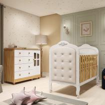 Quarto de Bebê com Cômoda 1 Porta com Janela e Berço Capitonê 100% Mdf Maya Clássico Espresso Móveis