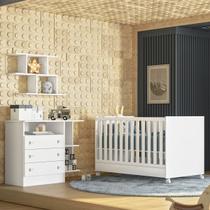 Quarto de Bebe com Comoda 3 Gavetas e Berço Americano Branco