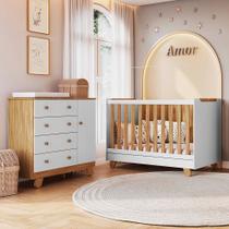 Quarto de Bebê com Cômoda 4 Gavetas e Berço 4em1 Minicama Zuri em MDF Móveis Peroba Quarto de Bebê com Cômoda 4 Gavetas e Berço 4em1 Minicama Zuri em MDF Móveis Peroba