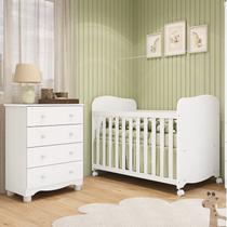 Quarto de Bebê com Cômoda 4 Gavetas e Berço com Rodízios 100% MDF Mimo Espresso Móveis Branco/Brilho