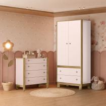Quarto de Bebê com Cômoda 5135 e Guarda Roupa 5055 Flora Rosa Qmovi