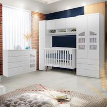 Quarto De Bebê Com Cômoda Berço E Guarda Roupa 100% MDF Branco Eloísa Phoenix Baby