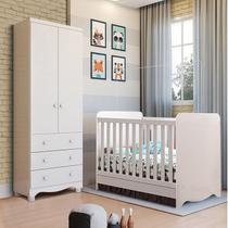 Quarto de Bebê com Guarda Roupa 2 Portas 3 Gavetas e Berço Mini Cama Cambalhota Espresso Móveis Branco Brilho