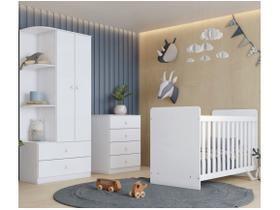 Quarto de Bebê com Guarda-Roupa 2 Portas Cômoda e Berço Labirinto Branco Quarto de Bebê com Guarda-Roupa 2 Portas Cômoda e Berço Labirinto Branco