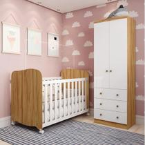 Quarto de Bebê com Guarda Roupa 2 Portas e Berço Teka 100% Mdf Espresso Móveis Branco Brilho/Amêndoa Quarto de Bebê com Guarda Roupa 2 Portas e Berço Teka 100% Mdf Espresso Móveis Branco Brilho/Amêndoa