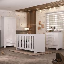 Quarto de Bebê com Guarda Roupa 3 Porta 2 Gavetas Cômoda 4 Gavetas 1 Porta e Berço 3 em 1 Catavento Maya Rodial
