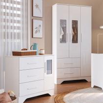 Quarto de Bebê com Guarda Roupa 3 Porta 2 Gavetas e Cômoda 1 Portas 3 Gavetas com Janela Popy Retrô Peroba