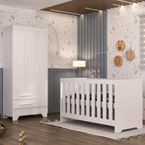 Quarto de Bebê com Guarda Roupa 3 Portas 2 Gavetas Berço 3 em 1 Catavento Maya Rodial