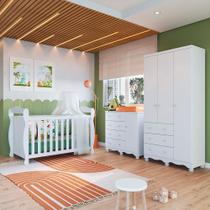Quarto de Bebê com Guarda Roupa 3 Portas Cômoda 1 Porta 4 Gavetas e Berço Nina 100% Mdf Espresso Móv
