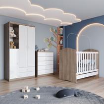 Quarto de Bebê com Guarda-Roupa 3 Portas Cômoda e Berço 3 em 1 Lápis de Cor Espresso Móveis Branco/Rústico Quarto de Bebê com Guarda-Roupa 3 Portas Cômoda e Berço 3 em 1 Lápis de Cor Espresso Móveis Branco/Rústico
