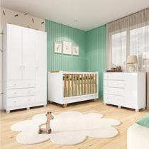 Quarto de Bebê com Guarda-Roupa 3 Portas Cômoda e Berço 4EM1 Minicama 100% MDF Mike Espresso Móveis Branco/Brilho/Amêndoa Quarto de Bebê com Guarda-Roupa 3 Portas Cômoda e Berço 4EM1 Minicama 100% MDF Mike Espresso Móveis Branco/Brilho/Amêndoa