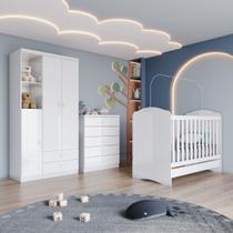 Quarto de Bebê com Guarda-Roupa 3 Portas Cômoda e Berço Faz de Conta Espresso Móveis