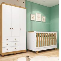 Quarto de Bebê com Guarda-Roupa 3 Portas e Berço 4 em 1 Minicama 100% MDF Mike Espresso Móveis Branco/Brilho/Amêndoa Quarto de Bebê com Guarda-Roupa 3 Portas e Berço 4 em 1 Minicama 100% MDF Mike Espresso Móveis Branco/Brilho/Amêndoa