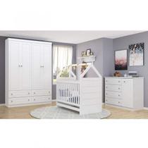 Quarto de Bebê com Guarda-Roupa 4 Portas 1 Cômoda e 1 Berço Mini Cama Montessoriano New York - Espresso Móveis