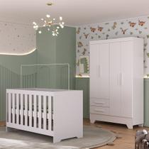 Quarto de Bebê com Guarda Roupa 4 Portas 2 Gavetas e Berço 3 em 1 Catavento Maya Rodial Quarto de Bebê com Guarda Roupa 4 Portas 2 Gavetas e Berço 3 em 1 Catavento Maya Rodial