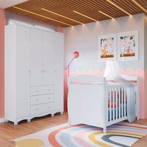 Quarto de Bebê com Guarda Roupa 4 Portas 3 Gavetas e Berço Mini Cama Nina 100% MDF