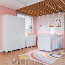 Quarto de Bebê com Guarda Roupa 4 Portas Cômoda 1 Porta 4 Gavetas e Berço Nina 100% MDF Espresso Móveis Branco Brilho Quarto de Bebê com Guarda Roupa 4 Portas Cômoda 1 Porta 4 Gavetas e Berço Nina 100% MDF Espresso Móveis Branco Brilho