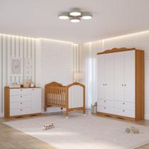 Quarto de Bebê com Guarda Roupa 4 Portas Cômoda Berço 2 em 1 100MDF Laura Permobili
