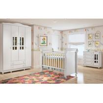 Quarto de Bebê com Guarda Roupa 4 Portas, Cômoda Fraldário e Berço Mini Cama Ariel Espresso Móveis