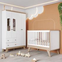 Quarto de Bebê com Guarda Roupa 4 Portas e Berço 3 em 1 Retrô Theo Espresso Móveis Branco/Jequitibá HP Quarto de Bebê com Guarda Roupa 4 Portas e Berço 3 em 1 Retrô Theo Espresso Móveis Branco/Jequitibá HP