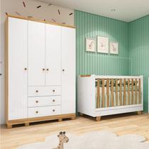 Quarto de Bebê com Guarda-Roupa 4 Portas e Berço 4 em 1 Minicama 100% MDF Mike Espresso Móveis Branco/Brilho/Amêndoa Quarto de Bebê com Guarda-Roupa 4 Portas e Berço 4 em 1 Minicama 100% MDF Mike Espresso Móveis Branco/Brilho/Amêndoa