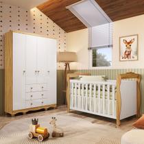 Quarto de Bebê com Guarda-Roupa 4 Portas e Berço Minicama 100% MDF Nina Espresso Móveis Branco/Brilho/Amêndoa