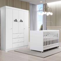 Quarto De Bebe Com Guarda Roupa Ane 4 Portas e Berço Kit 2 Peças Branco - Phoenix Baby