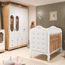 Quarto de Bebê com Guarda-roupa com Janelas e Berço com Capitonê Maya Provençal Espresso Móveis