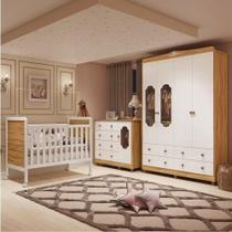 Quarto de Bebê com Guarda-roupa Cômoda e Berço 100% Mdf Maya Provençal Espresso Móveis Branco Brilho/Amêndoa