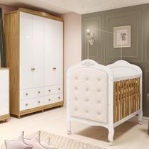 Quarto de Bebê com Guarda-roupa e Berço com Capitonê 100% Mdf Maya Clássico Espresso Móveis
