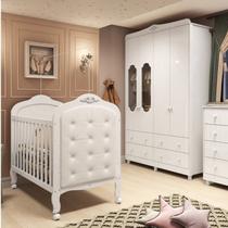 Quarto de Bebê com Guarda Roupa Janelado e Berço com Capitonê Maya Provençal Espresso Móveis