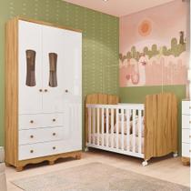 Quarto de Bebê com Guarda Roupas 3 Portas 3 Gavetas e Berço Espresso Móveis Branco Brilho/Amêndoa Quarto de Bebê com Guarda Roupas 3 Portas 3 Gavetas e Berço Espresso Móveis Branco Brilho/Amêndoa