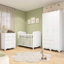 Quarto de Bebê com Guarda Roupas 3 Portas Cômoda e Berço com Rodizio Mimo 100% Mdf Espresso Móveis