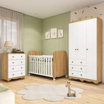 Quarto de Bebê com Guarda Roupas 3 Portas Cômoda e Berço com Rodizio Mimo 100% Mdf Espresso Móveis