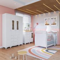 Quarto de Bebê com Guarda-roupas 4 Portas Cômoda com Janelas e Berço 100% Mdf Aurora Espresso Móveis Branco Brilho Quarto de Bebê com Guarda-roupas 4 Portas Cômoda com Janelas e Berço 100% Mdf Aurora Espresso Móveis Branco Brilho
