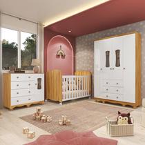 Quarto de Bebê com Guarda-Roupas 4 Portas Janeladas Cômoda e Berço 100% MDF Lana Espresso Móveis