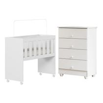 Quarto de Bebê com Mini Berço com Colchão 5 em 1 Ariel e Cômoda de Bebê 100% MDF 4 Gavetas Soft Life Branco Quarto de Bebê com Mini Berço com Colchão 5 em 1 Ariel e Cômoda de Bebê 100% MDF 4 Gavetas Soft Life Branco