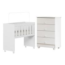 Quarto de Bebê com Mini Berço com Colchão 5 em 1 Ariel e Cômoda de Bebê 100% Mdf 4 Gavetas Soft Life