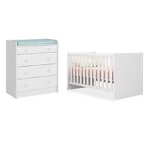 Quarto de Bebê Cômoda 2523 e Berço Mini Cama 1344 Doce Sonho Branco - Qmovi Quarto de Bebê Cômoda 2523 e Berço Mini Cama 1344 Doce Sonho Branco - Qmovi