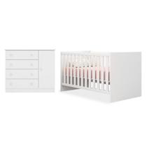Quarto de Bebê Cômoda 2561 e Berço Mini Cama 1344 Doce Sonho Branco - Qmovi Quarto de Bebê Cômoda 2561 e Berço Mini Cama 1344 Doce Sonho Branco - Qmovi
