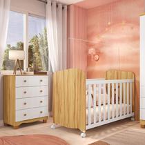 Quarto de Bebê Cômoda 4 Gavetas e Berço com Rodizio Mimo 100% MDF Espresso Móveis Branco/Brilho/Amêndoa Quarto de Bebê Cômoda 4 Gavetas e Berço com Rodizio Mimo 100% MDF Espresso Móveis Branco/Brilho/Amêndoa