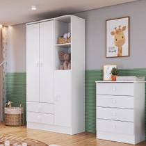 Quarto de Bebê Cômoda 4 Gavetas e Guarda Roupa 3 Portas Tedy