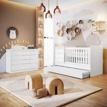 Quarto de Bebê Cômoda com Fraldário Berço Multifuncional Americano Cléo Branco Fosco Carolina Baby